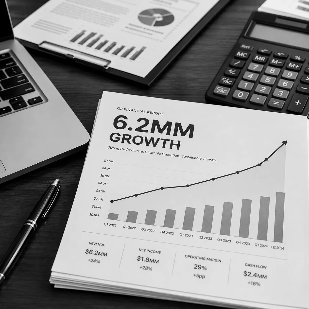 Financial report showing $6.2MM growth in financed projects
